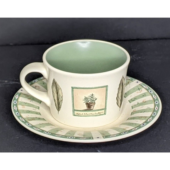 Pfaltzgraff Naturewood Cup and Saucer SET OF 2 Garden Herb Birdhouse 8 oz ea - Picture 7 of 10